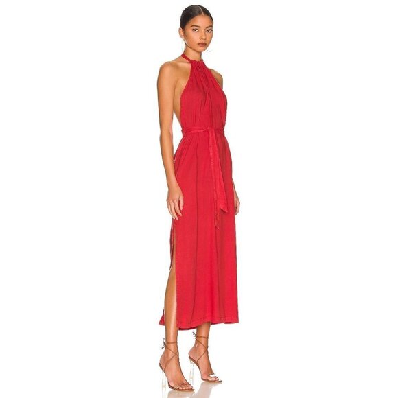 Bella Dahl Smocked Waist Halter Midi Dress in Azaleza Small New Womens Red - Picture 4 of 13